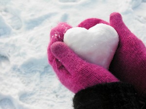 pink glove snow heart